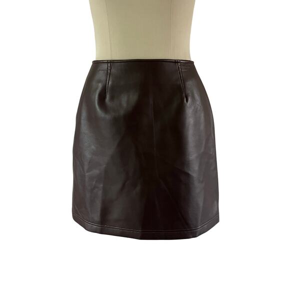 Vtg Y2K 2000s Brown Faux Leather Mini Skirt Sz 8 Western Revival Rustic Forest - Picture 1 of 8